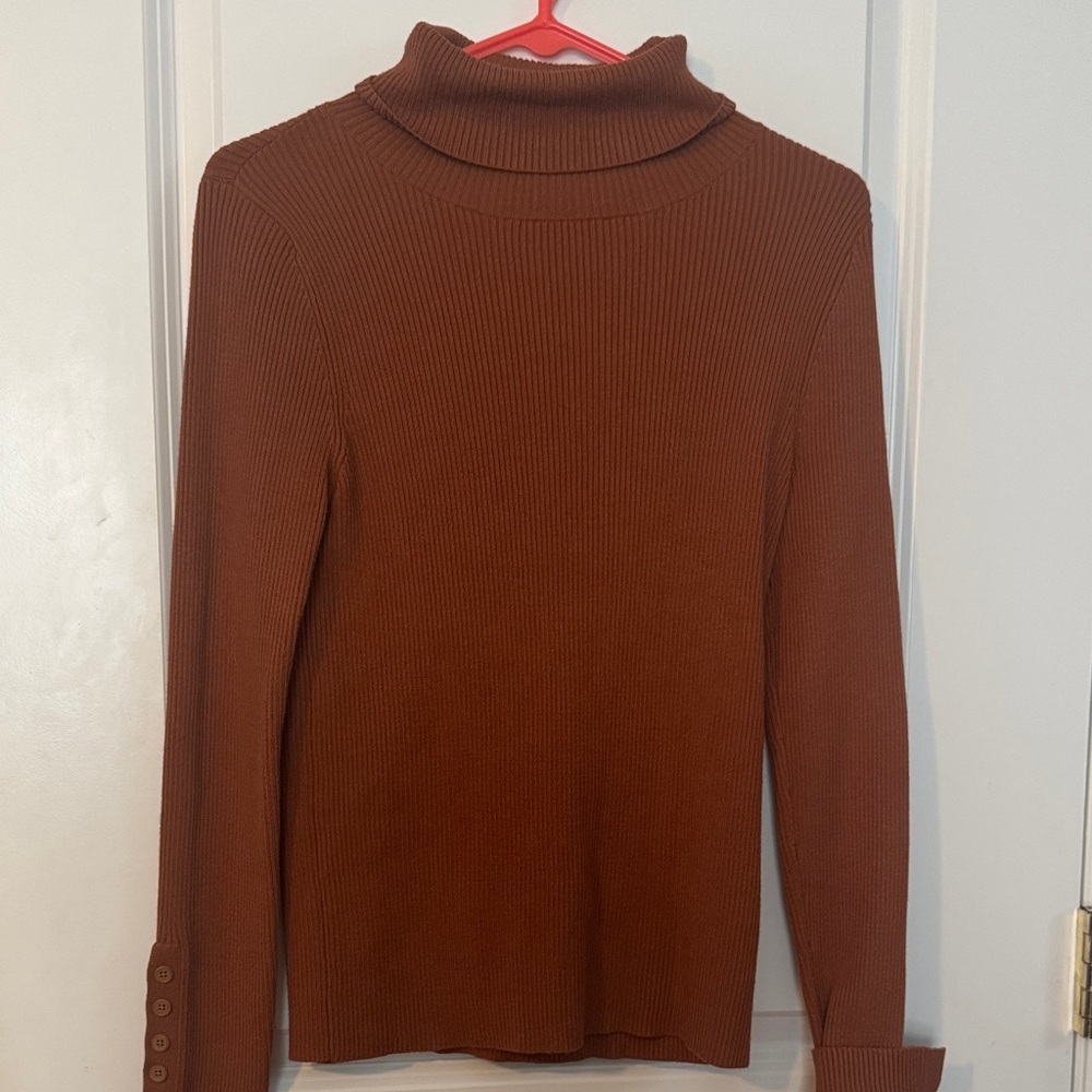 Anthropologie Maeve Button-Sleeve Turtleneck size M pecan brown long sleeve - Picture 1 of 6